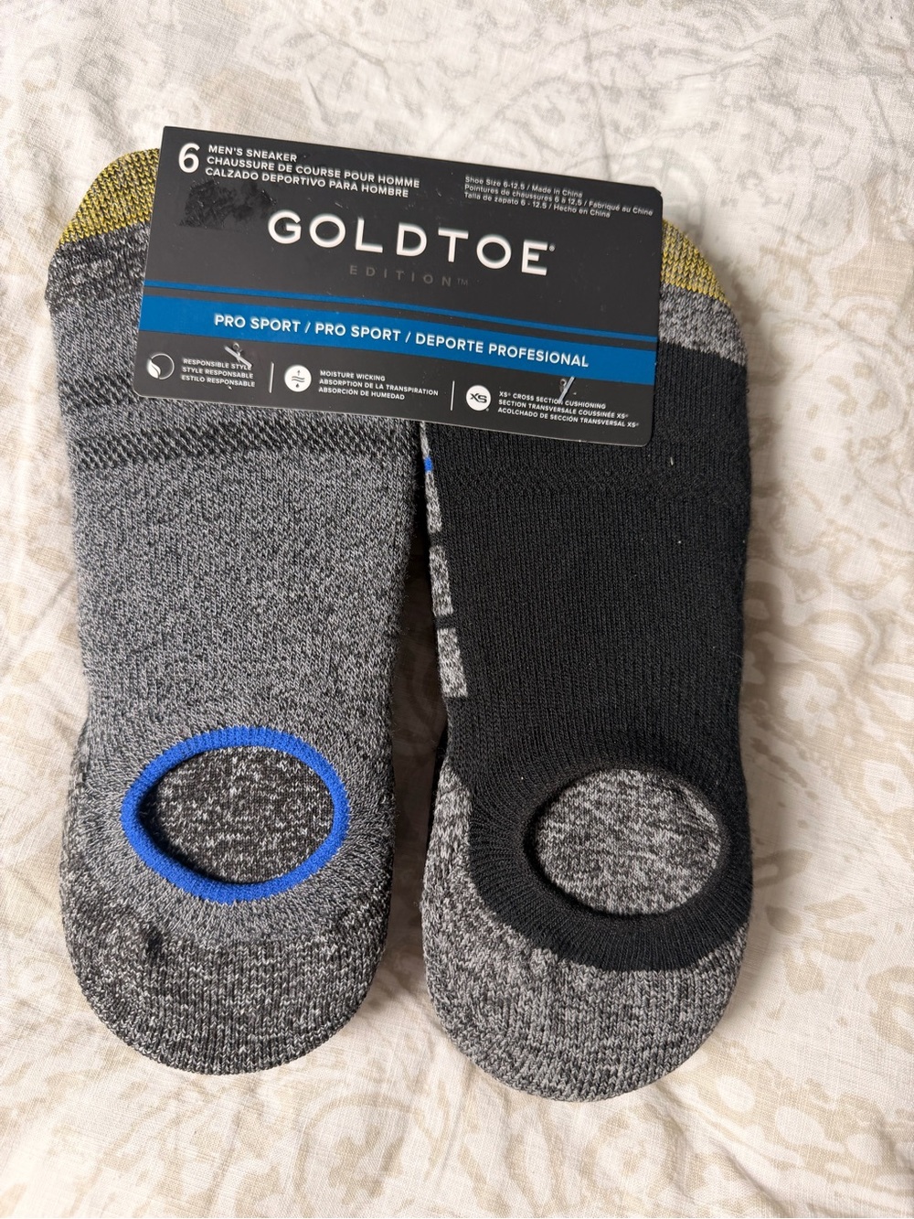 Gold Toe Men's No-Show Athletic Socks - Black, Heather Gray & Blue Accent